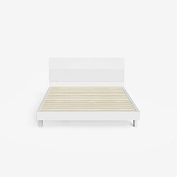 Llb Lit double design moderne en bois tête de lit 160x200cm avec sommier et lattes Landeck King, Couleur: Blanc pas cher