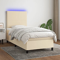 vidaXL Sommier à lattes de lit et matelas et LED Crème 80x200cm Tissu