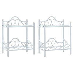 Maison Chic Lot de 2 Tables de chevet - Tables de Nuit Acier et verre trempé 45x30,5x60 cm Blanc