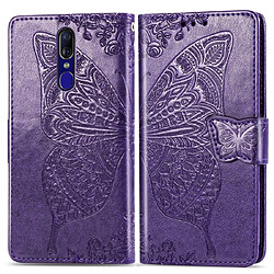 Wewoo Housse Coque Étui en cuir à rabat horizontal Butterfly Love Flowers gaufrage pour OPPO F11avec porte-cartes et porte-cartesportefeuille et lanière violet foncé