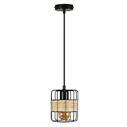 NETTLIFE Suspension E27 Noir Vintage Rotin Boho Métal Bois Lampe de Cuisine Bambou Naturel Abat-Jour Panier pour Salle à Manger Salon