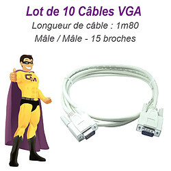 Lot x10 Câbles VGA SUB-D 15 broches Mâle-Mâle 1m80 Ecran PC Vidéoprojecteur NEUF - Occasion