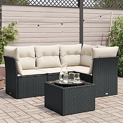 Maison Chic Salon de jardin 5 pcs avec coussins | Ensemble de Table et chaises | Mobilier d'Extérieur noir résine tressée -GKD93213