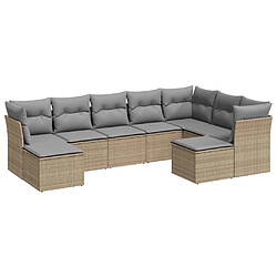 Maison Chic Salon de jardin avec coussins 9 pcs | Ensemble de Table et chaises | Mobilier d'Extérieur beige résine tressée -GKD89200