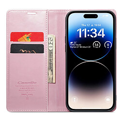 Etui en PU CASEME anti-chute, texture cireuse rétro, fermeture magnétique avec support pour votre iPhone 14 Pro - rose