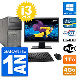 PC Tour Dell 390 MT Ecran 27" i3-2120 RAM 4Go Disque 1To HDMI Windows 10 Wifi - Occasion