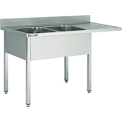 Plonge Inox Emplacement Lave-Vaisselle 2 Bacs à Gauche Gamme 600 - Fabrinox