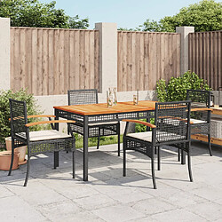 vidaXL Ensemble à manger de jardin coussins 5pcs Noir Résine tressée