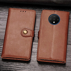 Wewoo Housse Coque Pour One Plus 7T Étui en cuir de couleur unie rétro avec boucle de protection téléphone portable cadre photo et fente carte et fonction support et portefeuille Marron