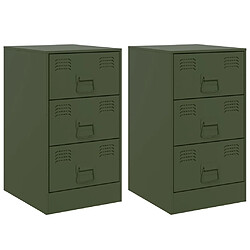 vidaXL Tables de chevet 2 pcs vert olive 34,5x39x62 cm acier