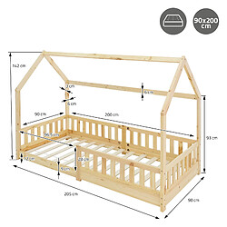 ML-Design Lit d'enfants avec toit et protection antichute bois naturel + matelas 200x90 cm pas cher