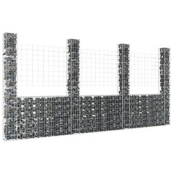 vidaXL Panier de gabion en forme de U avec 4 poteaux Fer 380x20x200 cm