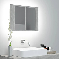 Maison Chic Armoire de salle de bain,Meuble de rangement,Meuble haut à miroir LED Gris béton Acrylique -GKD735415