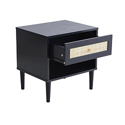 Avis ACAZA Table de chevet - Tables de chevet Moderne - Accent rotin - Noir - Tables de chevet Bois