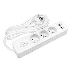 Null Multiprise SELDUR G3FH32B, 3 prises type E + interrupteur, USB A+C charge rapide 20W, Blanc, câble 3m