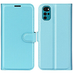 Etui en PU texture litchi, anti-rayures avec support bleu pour votre Motorola Moto G22