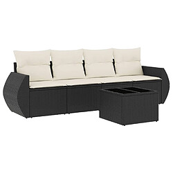 vidaXL Salon de jardin 5 pcs avec coussins noir résine tressée