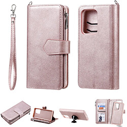 Etui en PU fermeture éclair magnétique détachable 2 en 1 avec support or rose pour votre Samsung Galaxy S20 Ultra