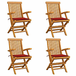 Maison Chic Lot de 4 Chaises de jardin,Fauteuil d'extérieur avec coussins rouge Bois de teck massif -MN80098