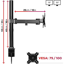 Avis Duronic DM151X2 Support d'écran de PC à Pince pour Bureau | Hauteur Ajustable | Rotatif / Inclinable / Pivotable | Compatibilité avec Moniteurs VESA 75/100 | 1 Extension | Passes câbles inclus