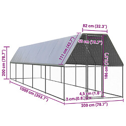 vidaXL Poulailler d'extérieur 2x10x2 m Acier galvanisé pas cher