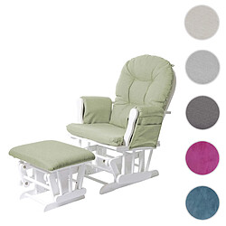 Mendler Fauteuil relax HWC-C76 fauteuil à bascule, rocking-chair, tissu ~ vert clair, monture blanche