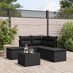 Maison Chic Salon de jardin 6 pcs avec coussins | Ensemble de Table et chaises | Mobilier d'Extérieur noir résine tressée -GKD32775