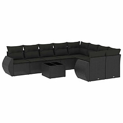 Maison Chic Salon de jardin 10 pcs avec coussins | Ensemble de Table et chaises | Mobilier d'Extérieur noir résine tressée -GKD59426