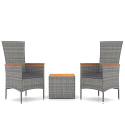 Maison Chic Ensemble de Salon de jardin 3 pcs - Table et chaises d'extérieur - Mobilier/Meubles de jardin Moderne gris poly rotin et acacia -MN84234