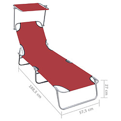 vidaXL Chaise longue pliable avec auvent Rouge Aluminium pas cher