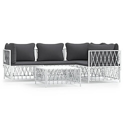 Maison Chic Salon de jardin 5 pcs avec coussins - Table et chaises d'extérieur - Mobilier/Meubles de jardin Moderne blanc acier -MN48247