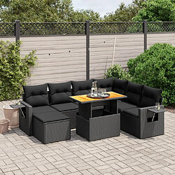 Maison Chic Ensemble Tables et chaises d'extérieur 8 pcs avec coussins,Salon de jardin noir résine tressée -GKD448333