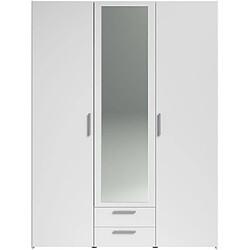 Avis PARISOT Armoire VARIA - Décor blanc - 3 portes + 2 tiroirs + miroir - L 150 x H 200 x 51 cm