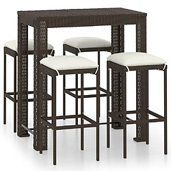 Maison Chic Ensemble de bar de jardin 5 pcs et coussins,Table + chaises + coussins d'extérieur Résine tressée Marron -GKD842254