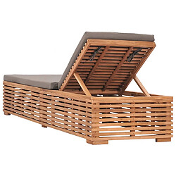 Acheter Helloshop26 Transat chaise longue bain de soleil lit de jardin terrasse meuble d'extérieur avec coussin gris foncé bois de teck solide 02_0012491