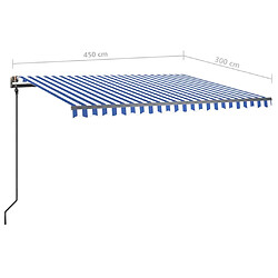 vidaXL Auvent manuel rétractable avec LED 4,5x3 m Bleu et blanc pas cher