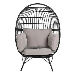 Pegane Fauteuil de jardin en rotin synthétique avec coussins coloris noir, gris - Longueur 99 x Profondeur 71 x hauteur 147 cm