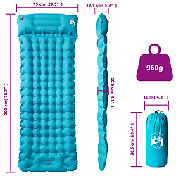 vidaXL Matelas de camping autogonflant avec oreiller 1 personne bleu pas cher