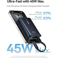 SANAG Power Bank 10000 Mah 45W Avec Câble Usb-C Intégré, Pd 3.0 Qc 4+ Batterie Externe 45W, 2 Usb-C Et 1 Usb-A, Powerbank Pour Iphone 16/15/14, Macbook, Galaxy S24 Ultra, Noir