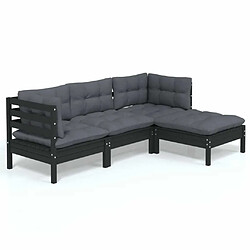 Maison Chic Salon de jardin 4 pcs + coussins - Mobilier/Meubles de jardin - Table et chaises d'extérieur Noir Bois de pin -MN38275