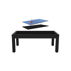 Jardindeco Billard convertible table 8 personnes Arizona + plateau 2 en 1 dinatoire et ping pong noir grainé et noir (tapis)