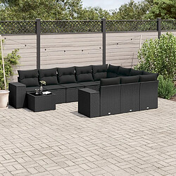 Maison Chic Salon de jardin 11 pcs avec coussins | Ensemble de Table et chaises | Mobilier d'Extérieur noir résine tressée -GKD32615