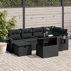 vidaXL Salon de jardin 7 pcs avec coussins noir résine tressée