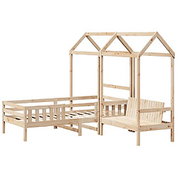 Vidaxl Ensemble de lit et de banc avec toit 75x190 cm bois pin massif