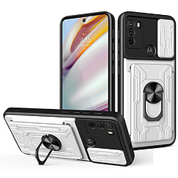 Coque en TPU anti-rayures avec béquille et porte-carte blanc pour votre Motorola Moto G60