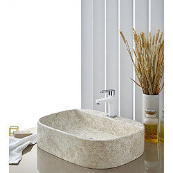 Pegane Vasque à poser / lavabo ovale en marbre coloris beige - Longueur 52 x Hauteur 13 x Profondeur 42 cm pas cher