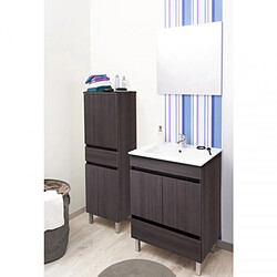 Dansmamaison Ensemble sous vasque 1 tiroir 2 portes 80 cm Marron + Miroir + Colonne - BOMBA