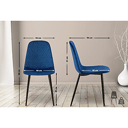 Decoshop26 Lot de 4 chaises de salle à manger coutures décoratives losanges avec pieds en métal noir et assise en tissu bleu 10_0001877