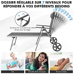 Avis Helloshop26 Chaise longue de jardin inclinable pliable en aluminium avec roulettes 7 dossier réglable appuie-tête amovible charge 150 kg noir 20_0008165