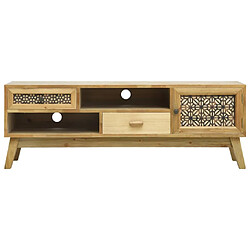 Maison Chic Meuble TV scandinave - Banc TV pour salon Marron sculpté 120x30x42 cm Bois -MN94237